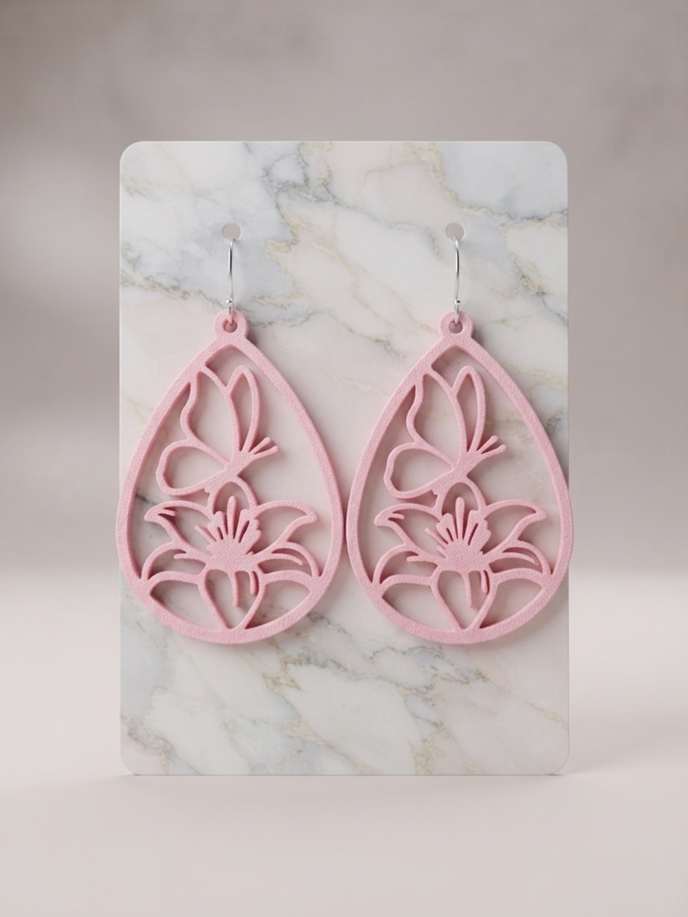 Pink Floral Teardrop Earrings - Women Jewelry